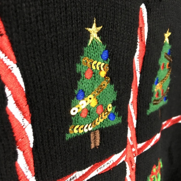 Karen Scott Black Ugly Christmas Sweater With Candy Cane Print - Picture 3 of 8